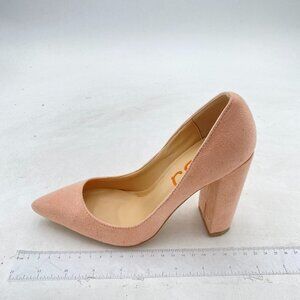 FSJ Pink Suede Block Heel Pumps